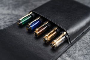 Leather Flap Pen Case for Five Pens - Black