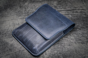 Leather Flap Pen Case for Five Pens - Crazy Horse Navy Blue