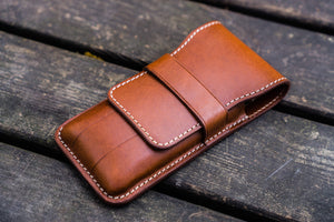 Leather Flap Pen Case for Three Pens - Brown