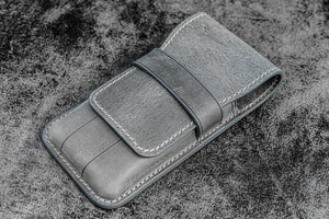 Leather Flap Pen Case for Three Pens - Crazy Horse Smoky