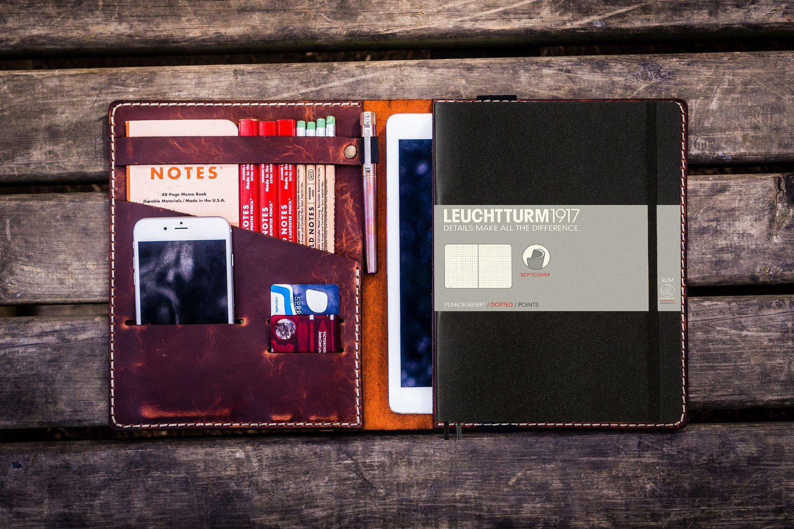 Leather Leuchtturm1917 B5 Notebook & iPad Air/Pro Cover - Crazy Horse Orange