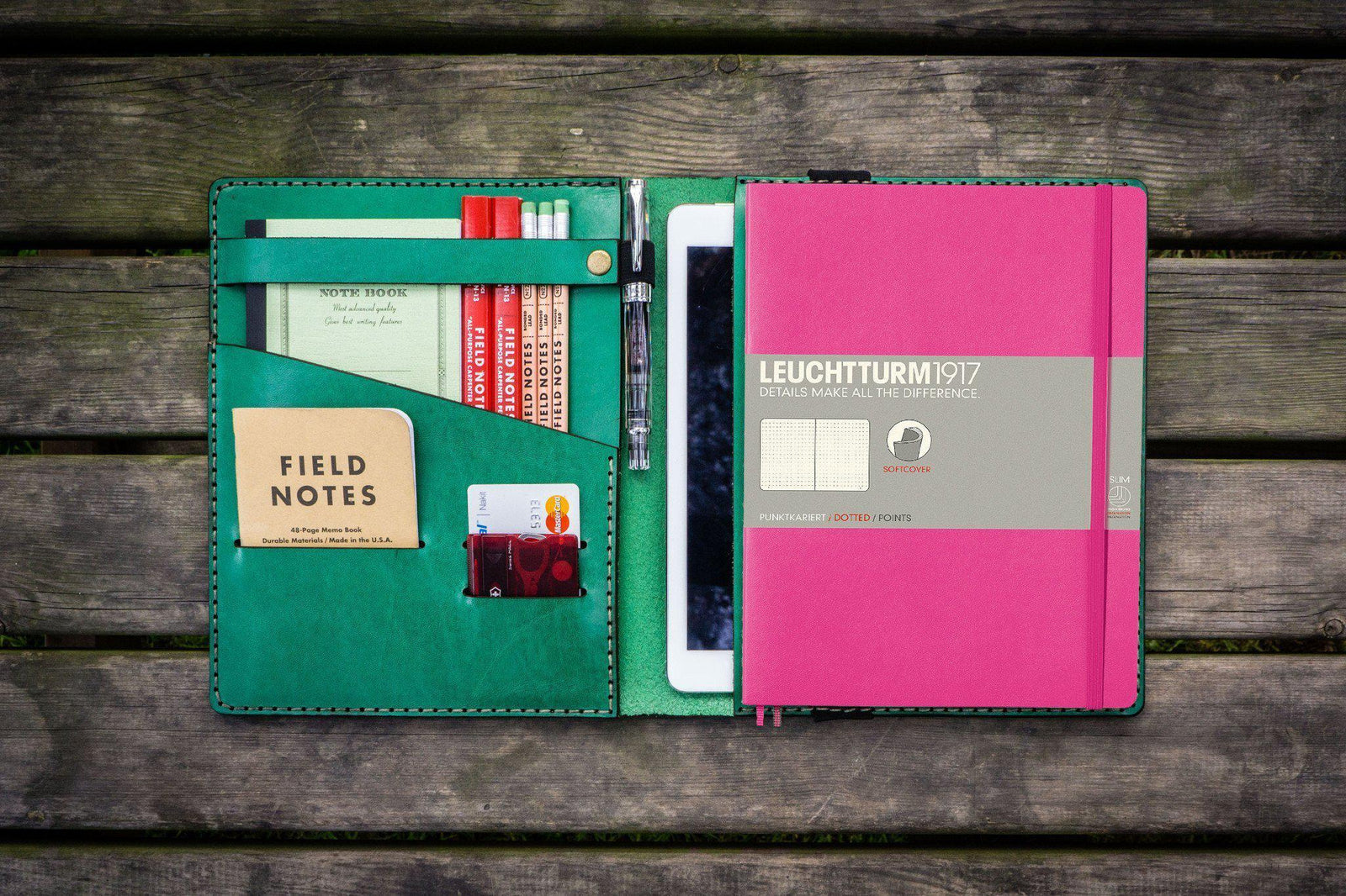 Leather Leuchtturm1917 B5 Notebook & iPad Air/Pro Cover - Green