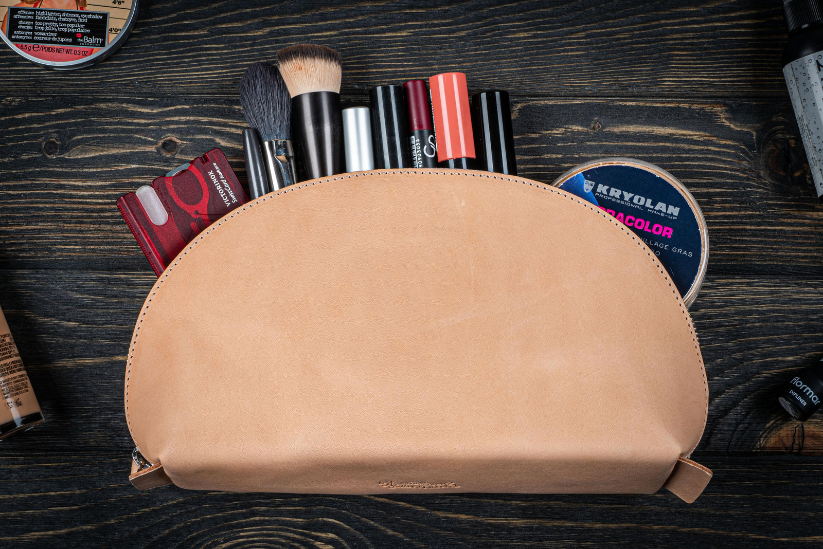 Leather Lunar Makeup / Toiletry Bag - Undyed Leather