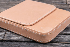 Leather Magnum Opus 6 Slots Hard Pen Case with Removable Pen Tray - Undyed Leather