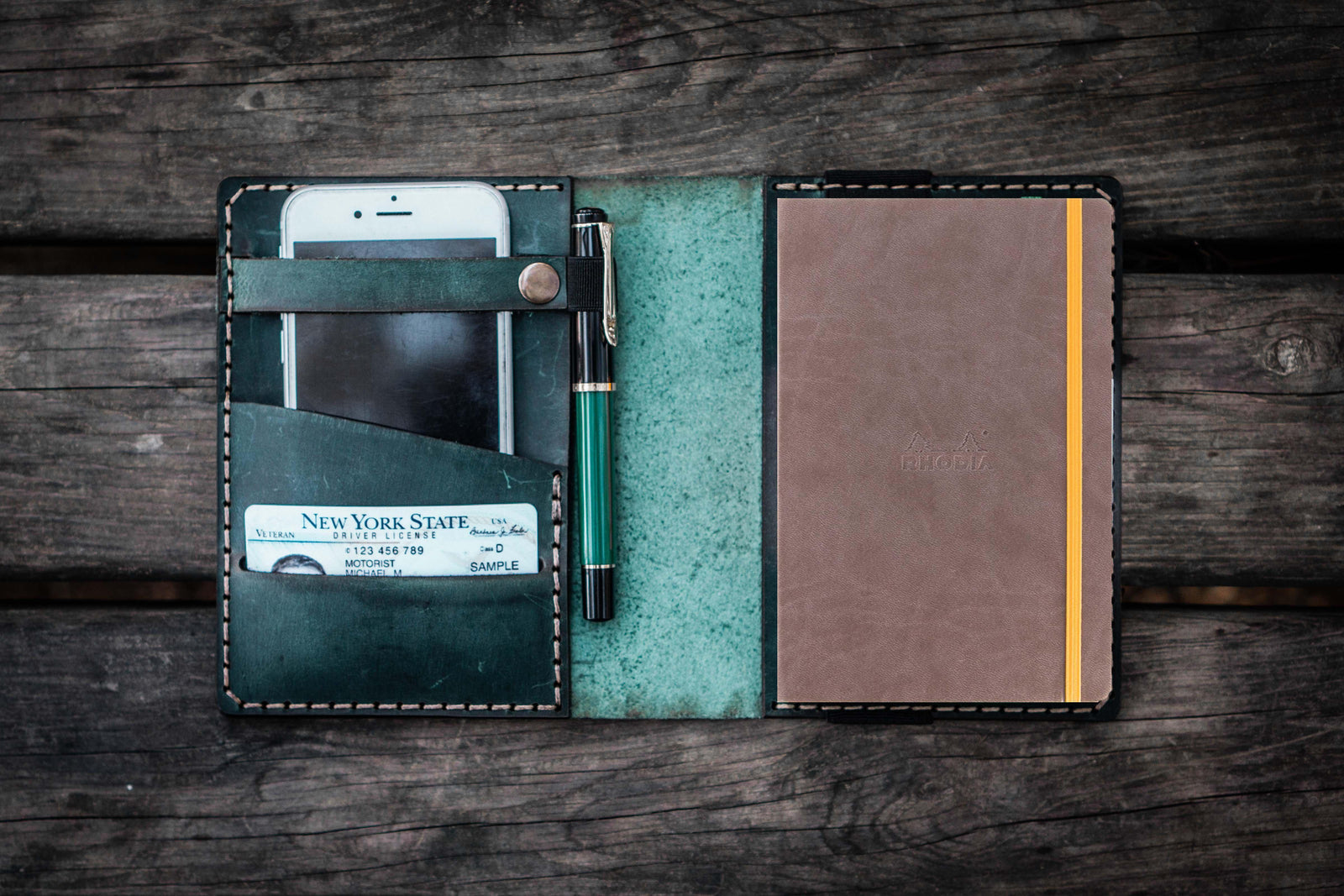 Leather Rhodia A6 Notebook Cover - Crazy Horse Forest Green