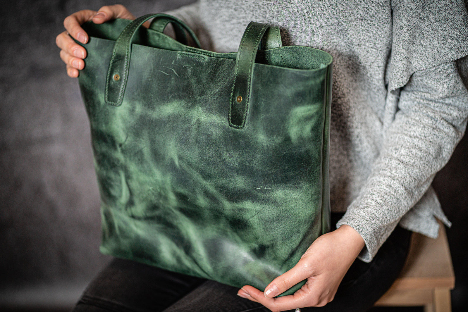 Leather Tote Bag - Crazy Horse Forest Green