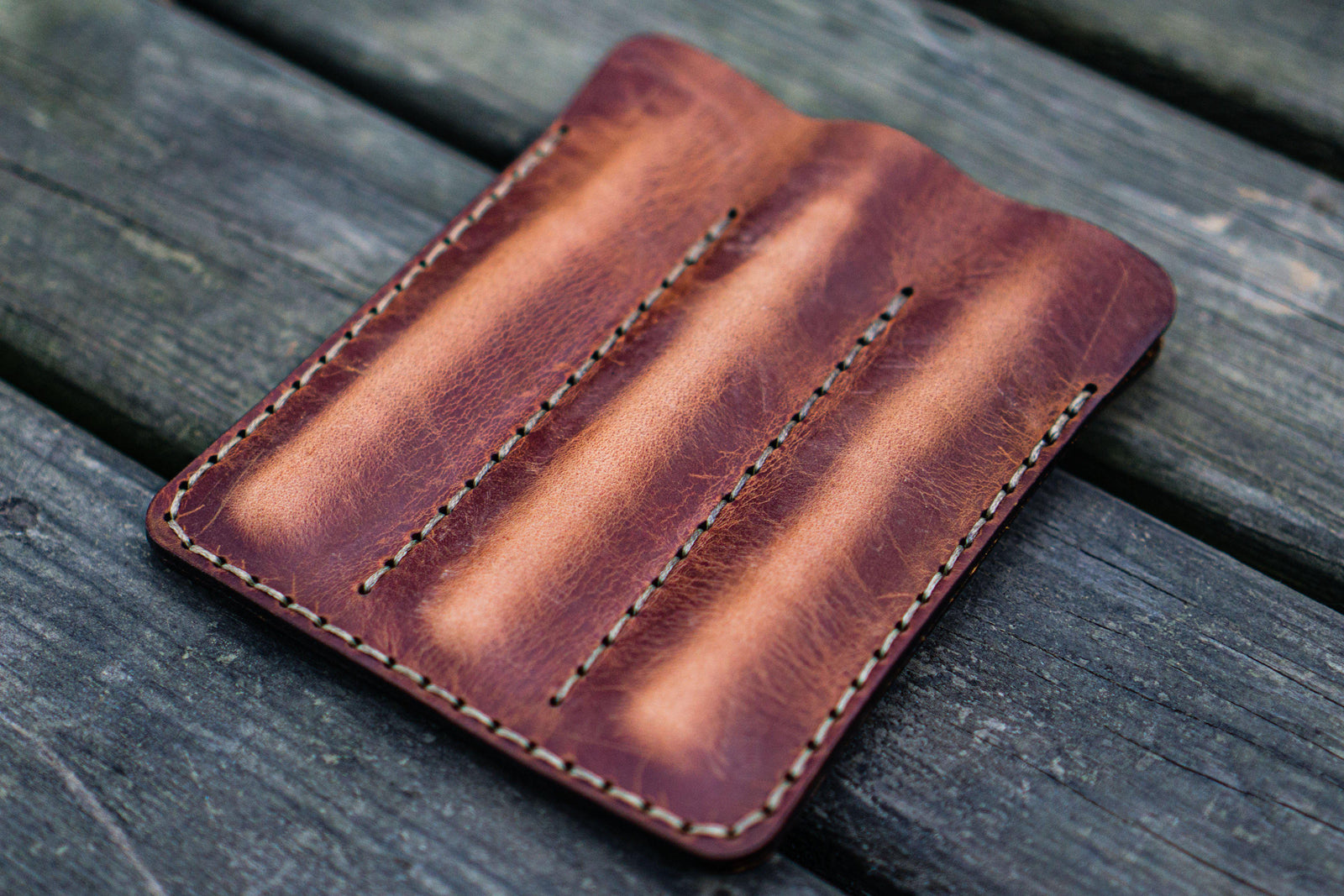 Leather Triple Fountain Pen Case / Pen Pouch - Crazy Horse Tan