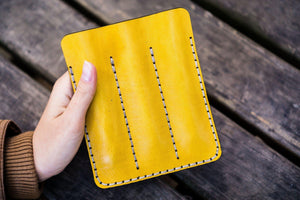 Leather Triple Fountain Pen Case / Pen Pouch - Yellow