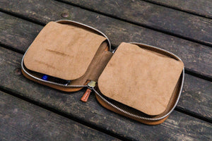 Leather Zippered 10 Slots Pen Case - Brown