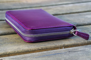 Leather Zippered 3 Slots Pen Case - Purple