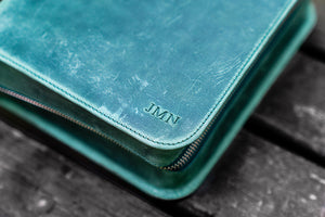 Leather Zippered 40 Slots Pen Case - Crazy Horse Forest Green