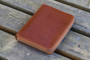 Leather Zippered 5 Slots Pen Case - Brown