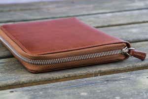 Leather Zippered 5 Slots Pen Case - Brown