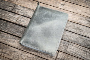 Leather Zippered 5 Slots Pen Case - Crazy Horse Smoky