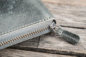 Leather Zippered 5 Slots Pen Case - Crazy Horse Smoky
