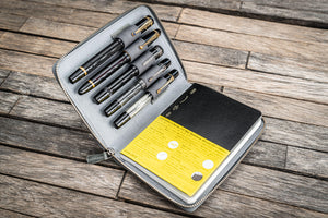 Leather Zippered 5 Slots Pen Case - Crazy Horse Smoky