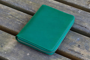 Leather Zippered 5 Slots Pen Case - Green