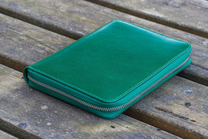 Leather Zippered 5 Slots Pen Case - Green