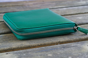 Leather Zippered 5 Slots Pen Case - Green