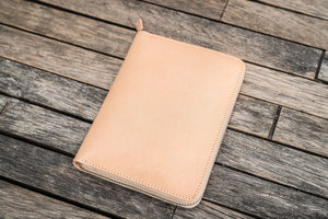 Leather Zippered 5 Slots Pen Case - Undyed Leather