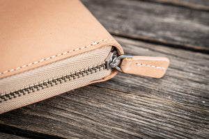 Leather Zippered 5 Slots Pen Case - Undyed Leather