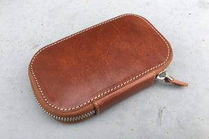 Leather Zippered 6 Slots Pen Case - Brown
