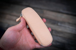 Leather Zippered Duo Slim Pen Case for 2 Pens - Undyed Leather