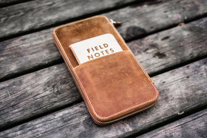 Leather Zippered Hobonichi Weeks Mega Cover - Crazy Horse Brown