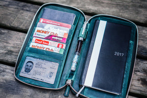 Leather Zippered Hobonichi Weeks Mega Cover - Crazy Horse Forest Green