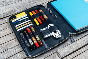 Leather Zippered Leuchtturm1917 B5 & Extra Large Moleskine Folio - Black