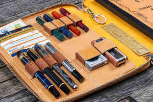 Leather Zippered Leuchtturm1917 B5 & Extra Large Moleskine Folio - Crazy Horse Honey Ochre