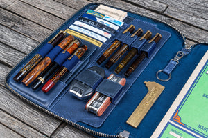 Leather Zippered Leuchtturm1917 B5 & Extra Large Moleskine Folio - Crazy Horse Navy Blue