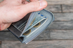 Leather Zippered Mega Mini Wallet - Crazy Horse Smoky