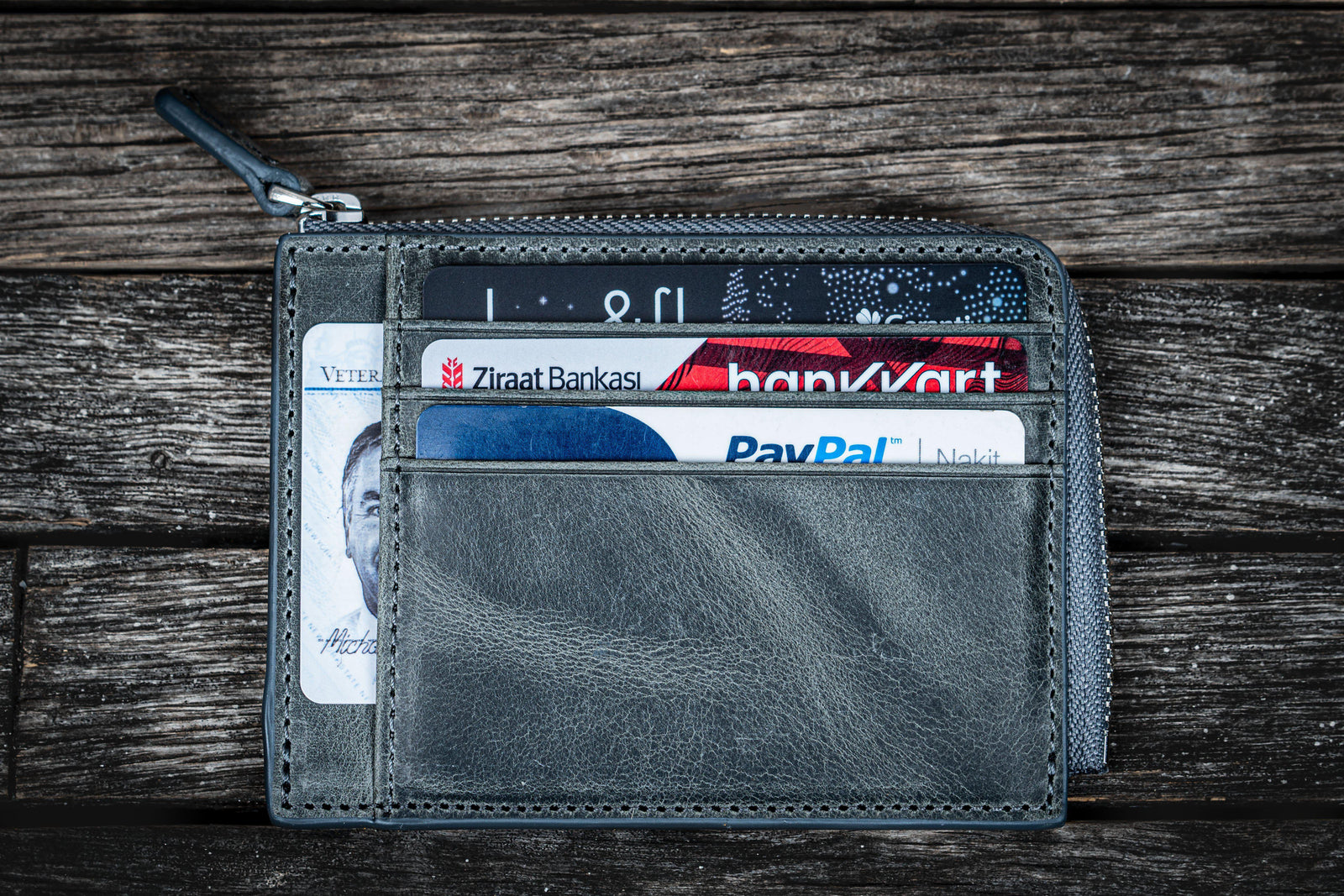 Leather Zippered Mega Mini Wallet - Crazy Horse Smoky
