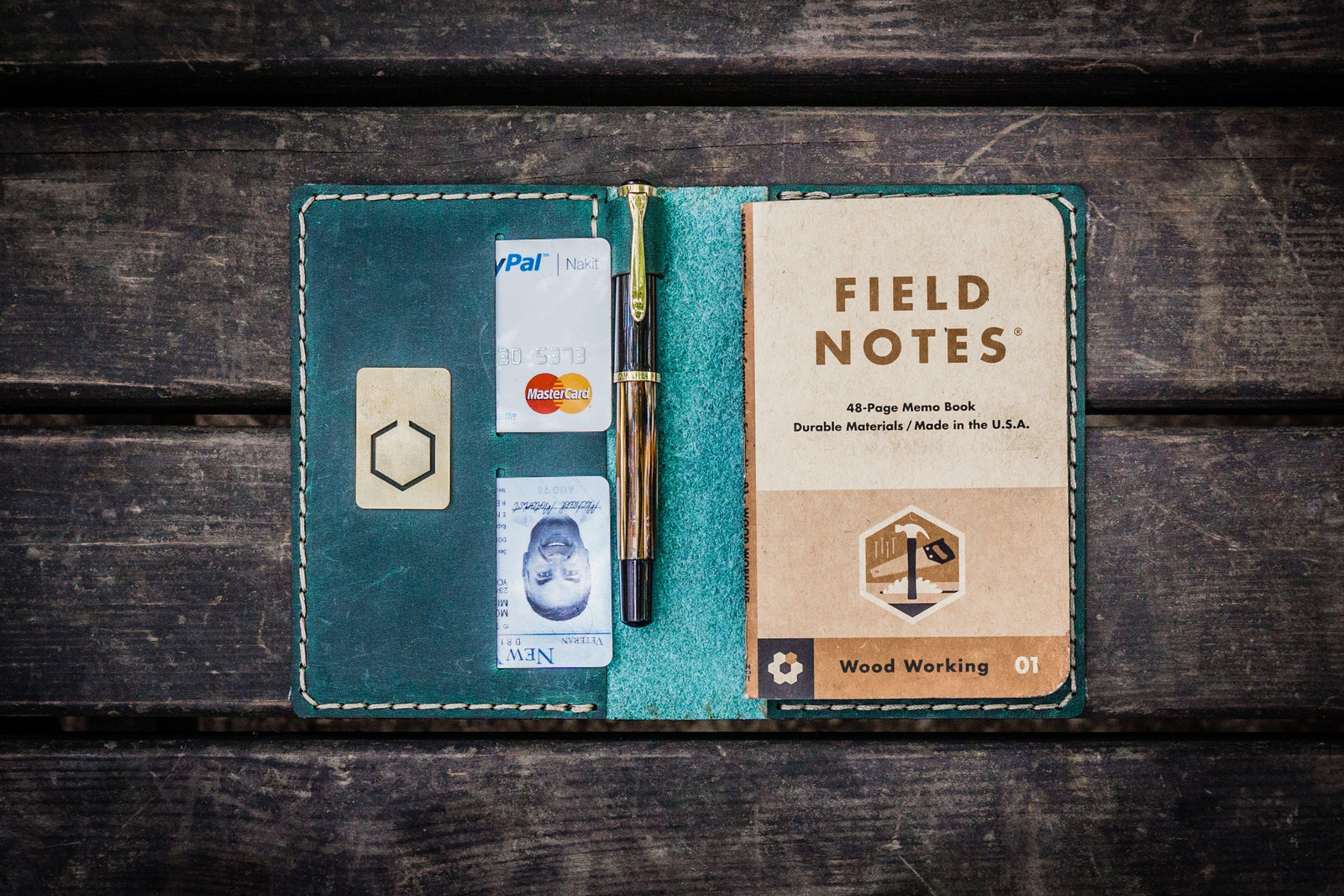 No.33 Personalized Leather Field Notes Cover - Crazy Horse Forest Green