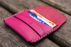 No.36 Personalized Basic Flap Handmade Leather Wallet - Pink