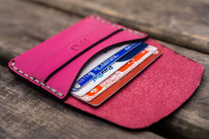 No.36 Personalized Basic Flap Handmade Leather Wallet - Pink