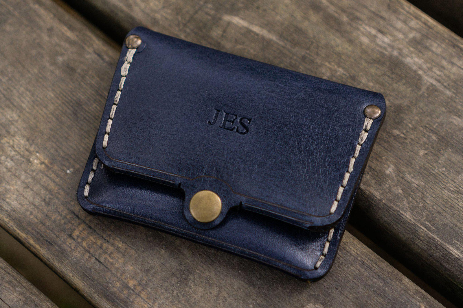 No.38 Personalized Minimalist Hanmade Leather Wallet - Navy Blue