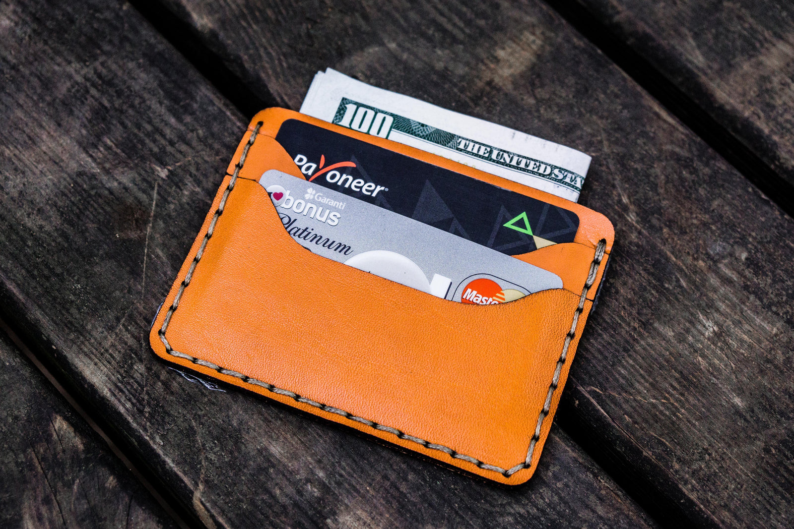 No.40 Handmade Leather Slim Card Wallet - Orange