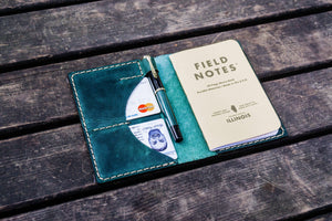 No.44 Personalized Leather Field Notes Cover - Crazy Horse Forest Green