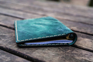 No.44 Personalized Leather Field Notes Cover - Crazy Horse Forest Green