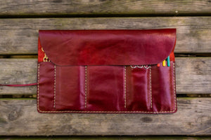 Personalized Leather Pen Roll - Red