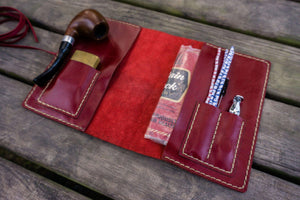 Personalized Leather Pipe Pouch/Pipe Roll - Red