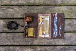 Personalized Leather Pipe Pouch/Pipe Roll - Rustic Dark Brown