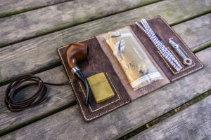 Personalized Leather Pipe Pouch/Pipe Roll - Rustic Dark Brown