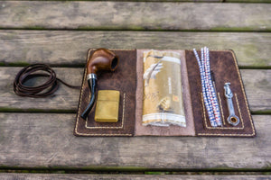 Personalized Leather Pipe Pouch/Pipe Roll - Rustic Dark Brown