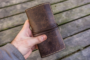 Personalized Leather Pipe Pouch/Pipe Roll - Rustic Dark Brown