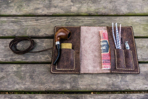 Personalized Leather Pipe Pouch/Pipe Roll - Rustic Dark Brown