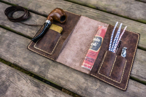 Personalized Leather Pipe Pouch/Pipe Roll - Rustic Dark Brown