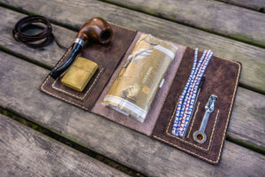 Personalized Leather Pipe Pouch/Pipe Roll - Rustic Dark Brown